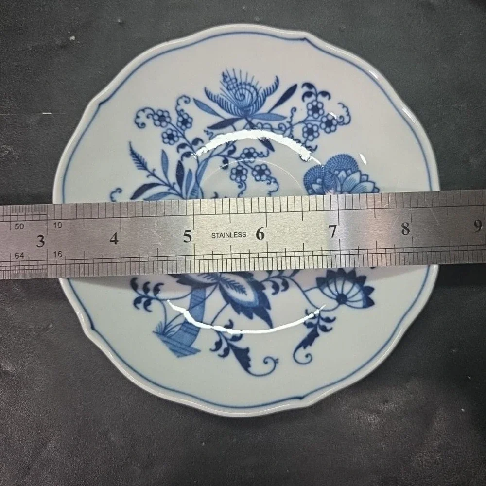 Blue Danube Onion Tea Cups & Saucers, Set of 4, Original Ribbon Banner Backstamp